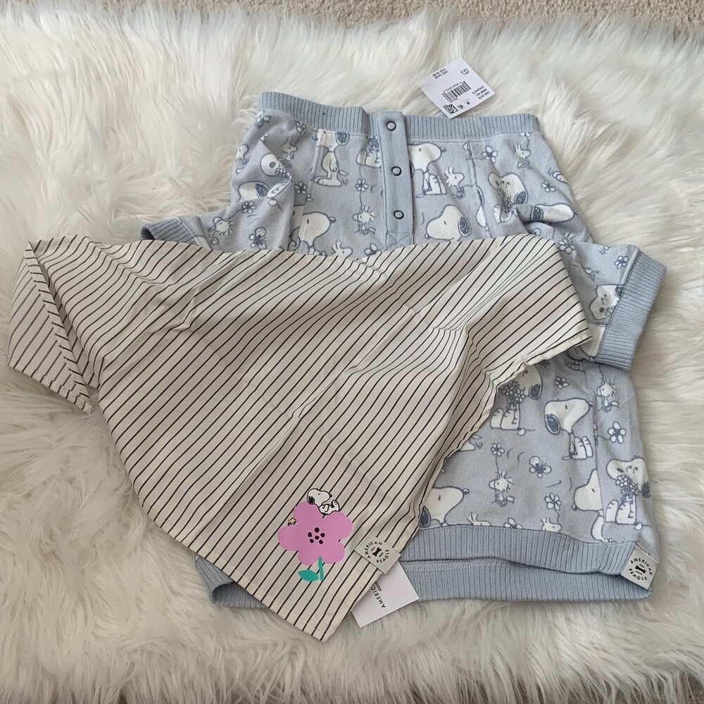 AMERICAN EAGLE OUTFITTERS Snoopy Plush Dog PJ & Gingham Bandana SET